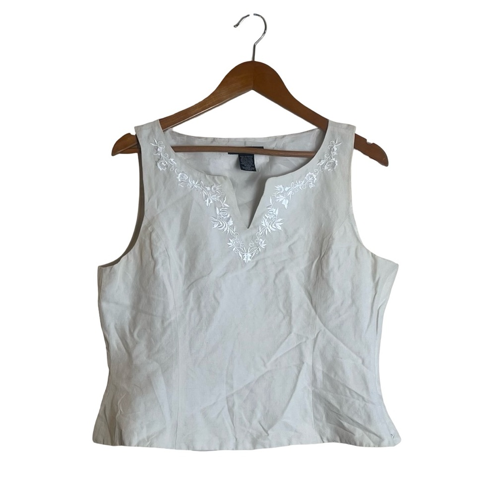 Ann Carson silk & linen off white tank top. Size large